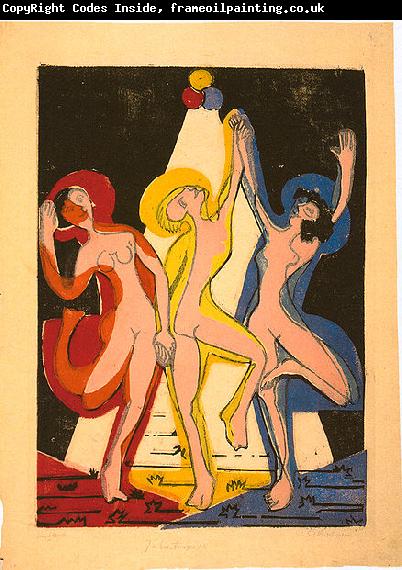 Ernst Ludwig Kirchner Colourful dance - Colour-woodcut